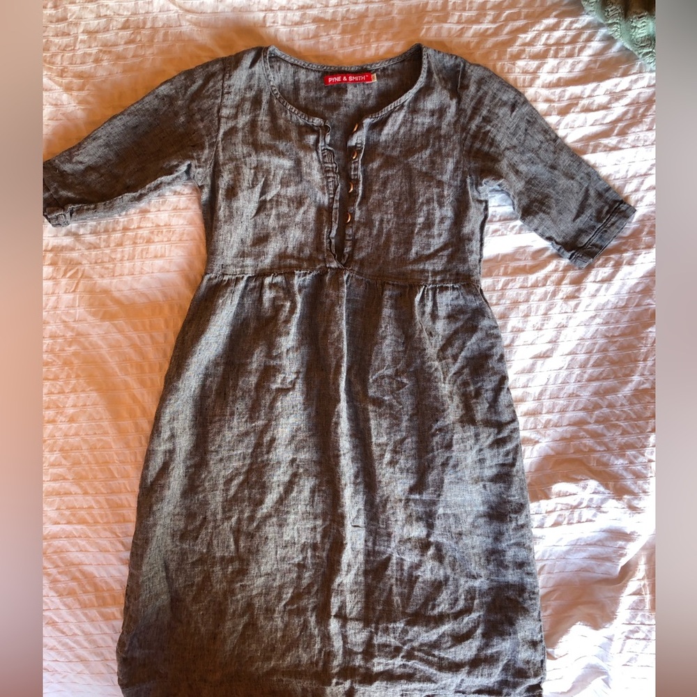 Pyne & Smith No. 12 Linen Midi Dress in Gray - needs new buttons